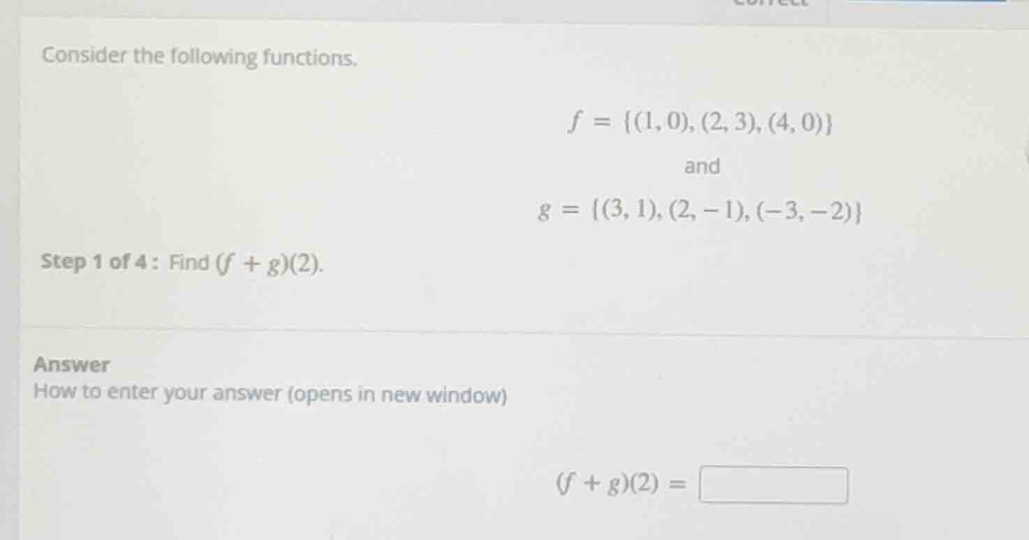 consider the following functions. $f = \\{(1,0),(2,3),(4,0)\\}$ and $g …