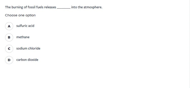 the burning of fossil fuels releases ______ into the atmosphere. choose…