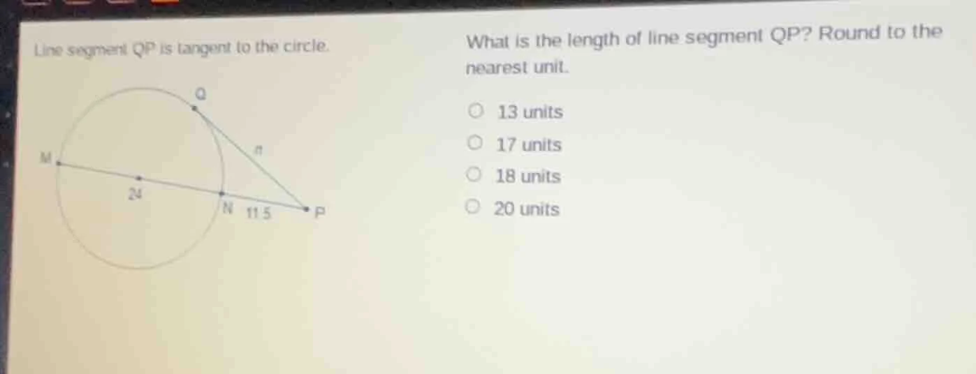 line segment qp is tangent to the circle. what is the length of line se…