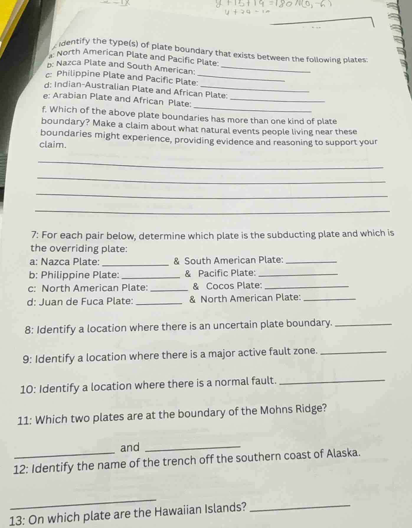 identify the type(s) of plate boundary that exists between the followin…