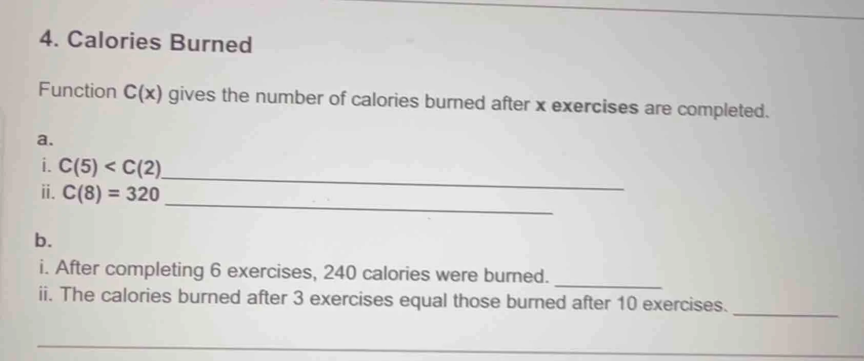 4. calories burned function c(x) gives the number of calories burned af…