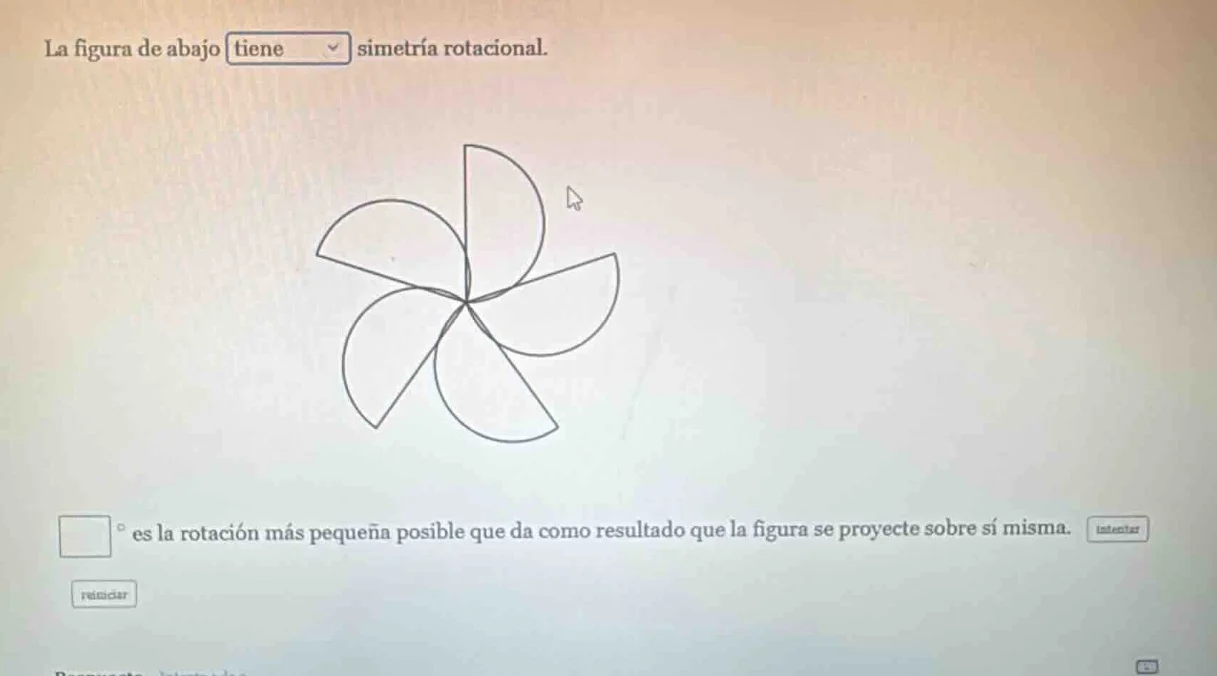 la figura de abajo tiene simetría rotacional. □° es la rotación más peq…