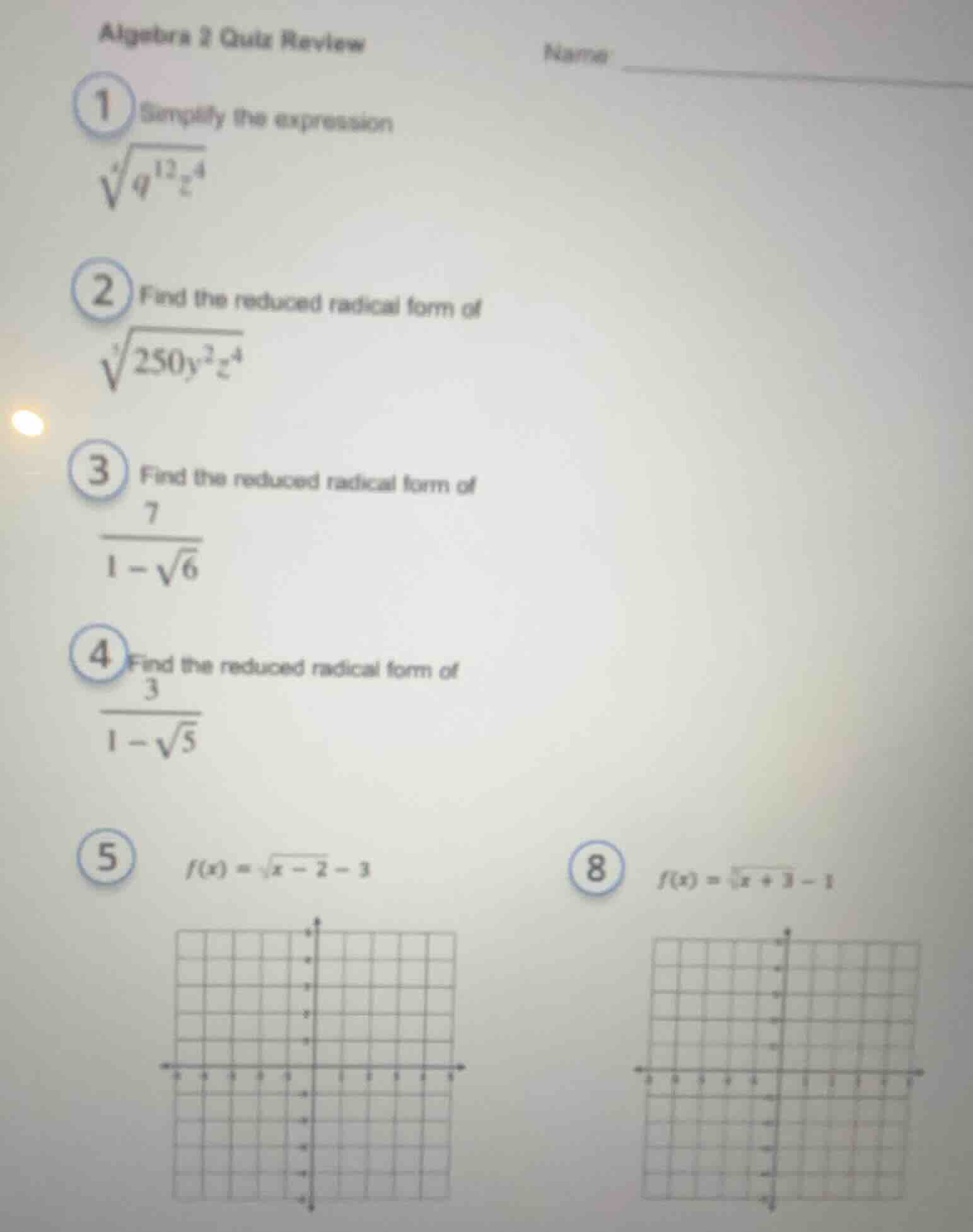 algebra 2 quiz review name: 1 simplify the expression \\(\\sqrt6{q^{12}…