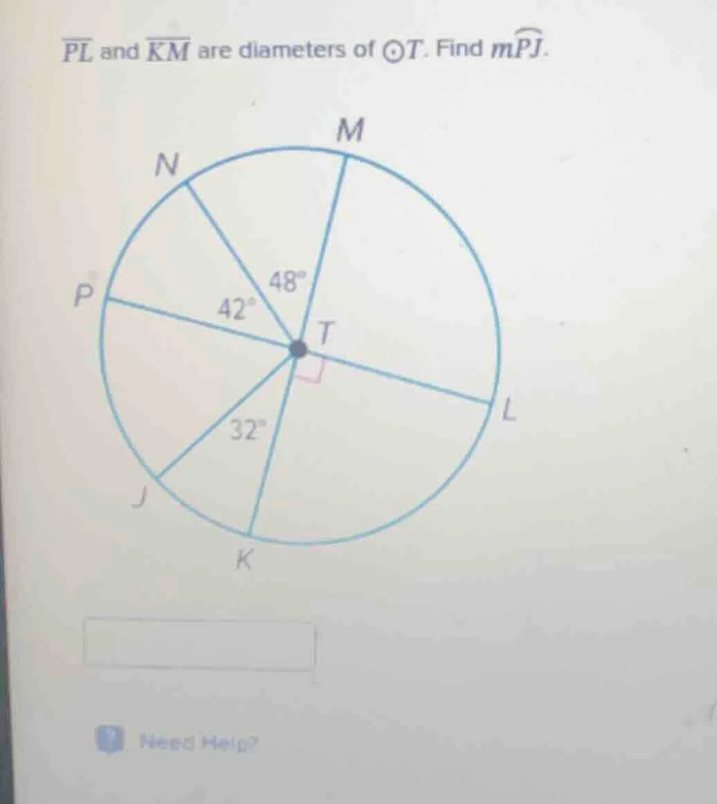 $\\overline{pl}$ and $\\overline{km}$ are diameters of $\\odot t$. find…