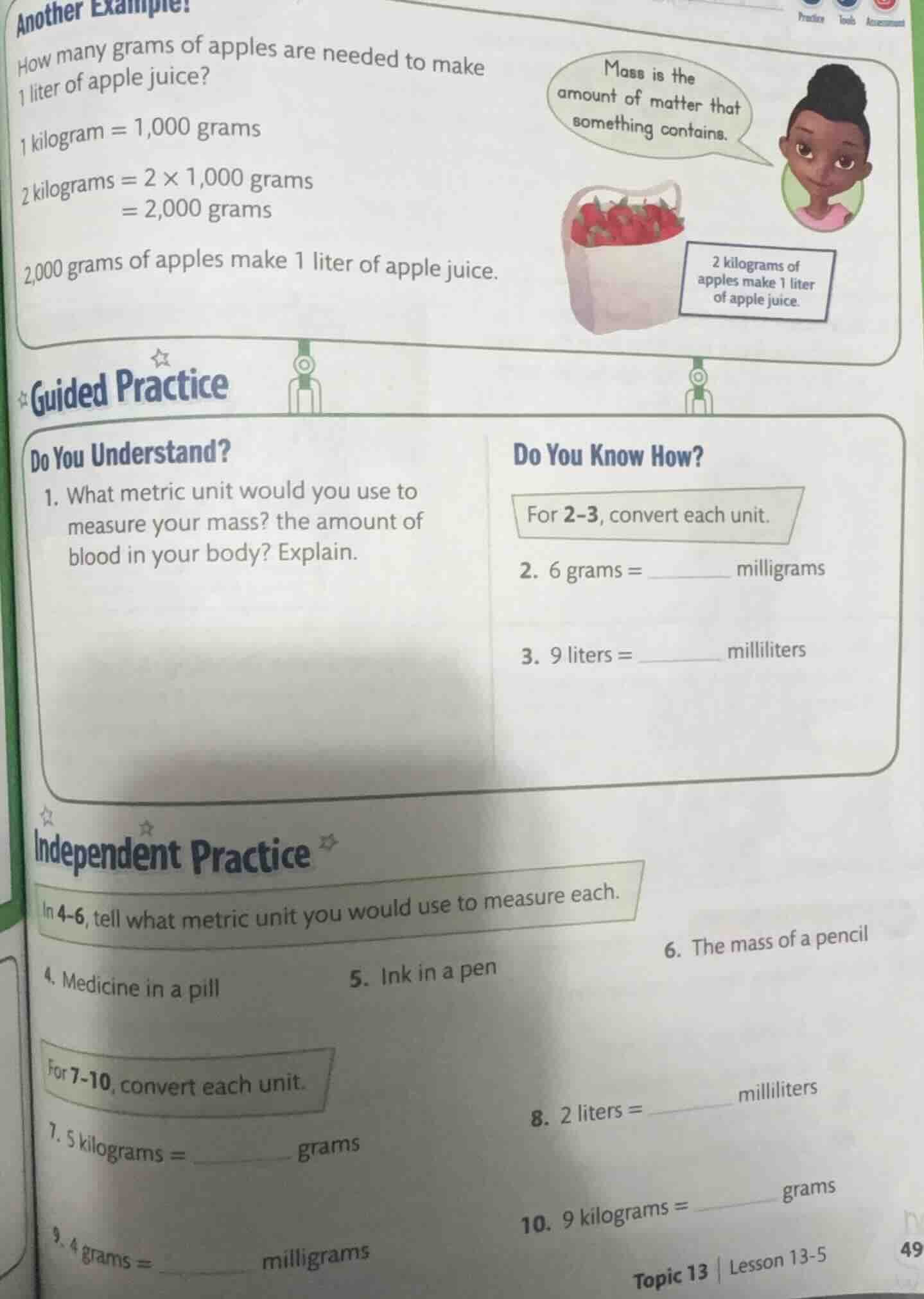 another example! how many grams of apples are needed to make 1 liter of…