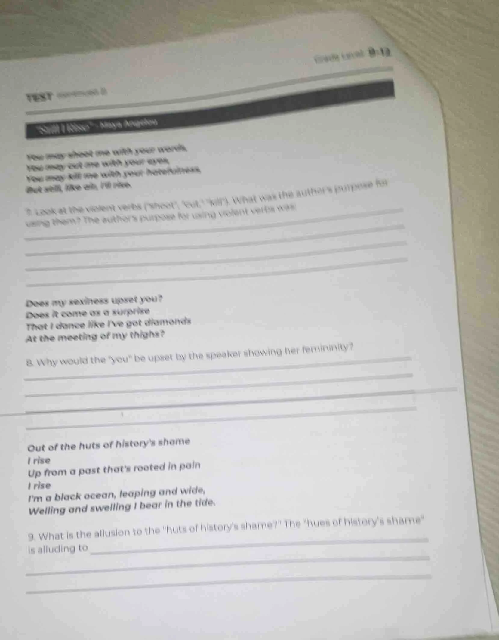 test still i rise - maya angelou you may shoot me with your words you m…