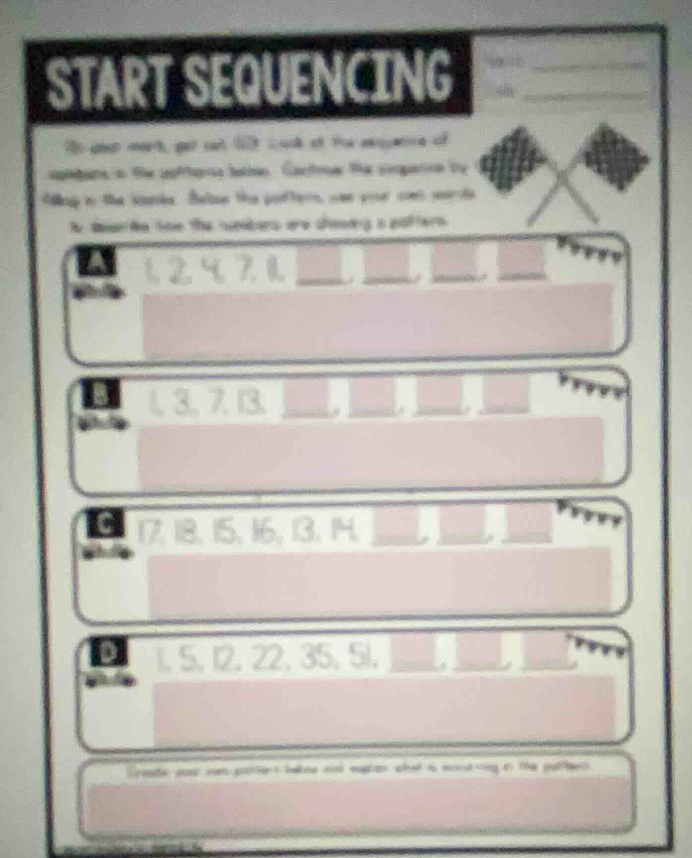 start sequencing to start, get set! look at the sequence of numbers in …