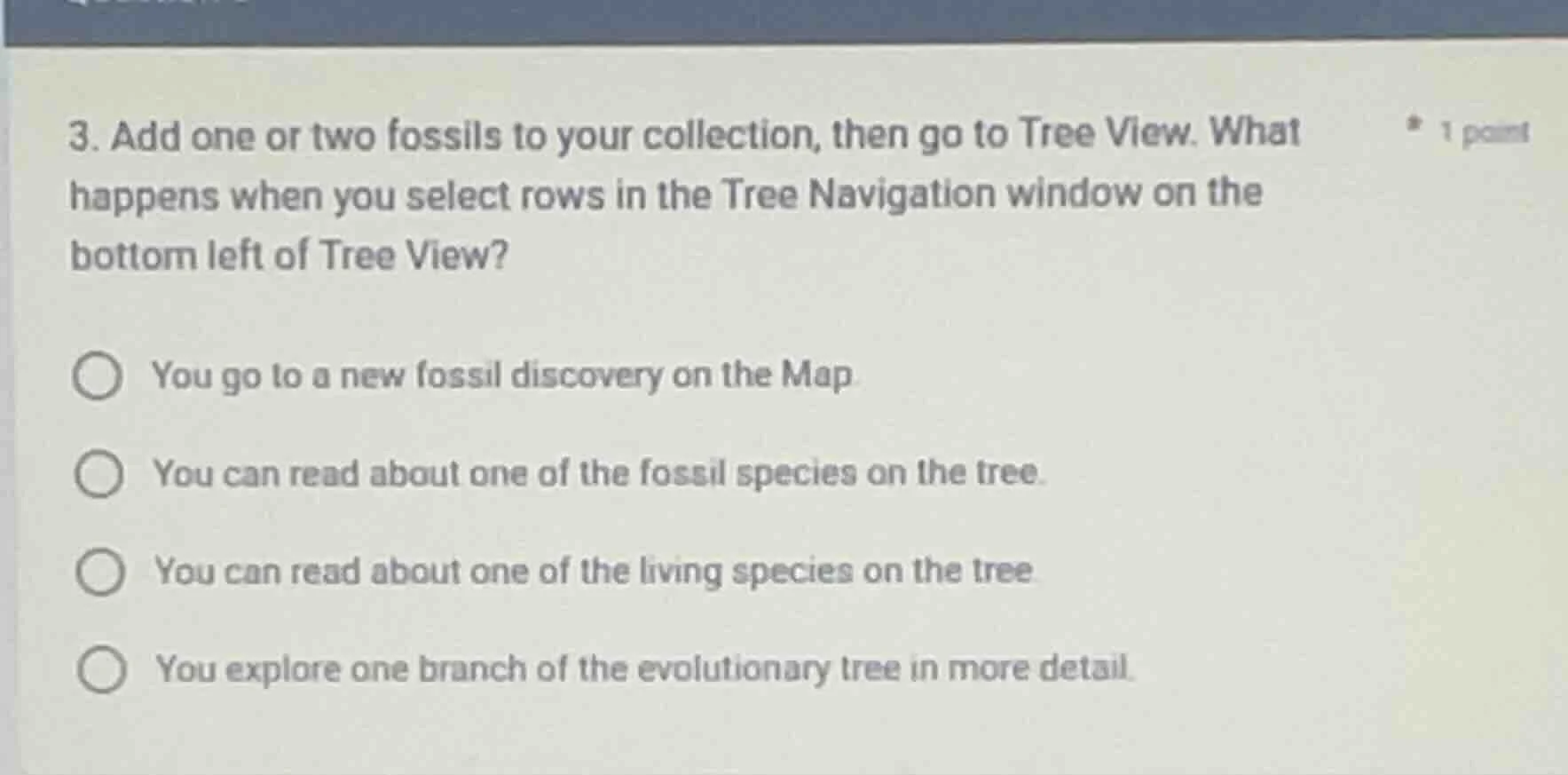 3. add one or two fossils to your collection, then go to tree view. wha…