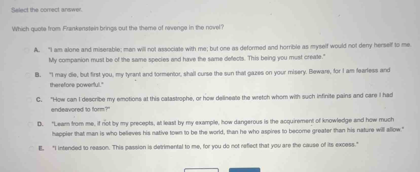 select the correct answer. which quote from frankenstein brings out the…