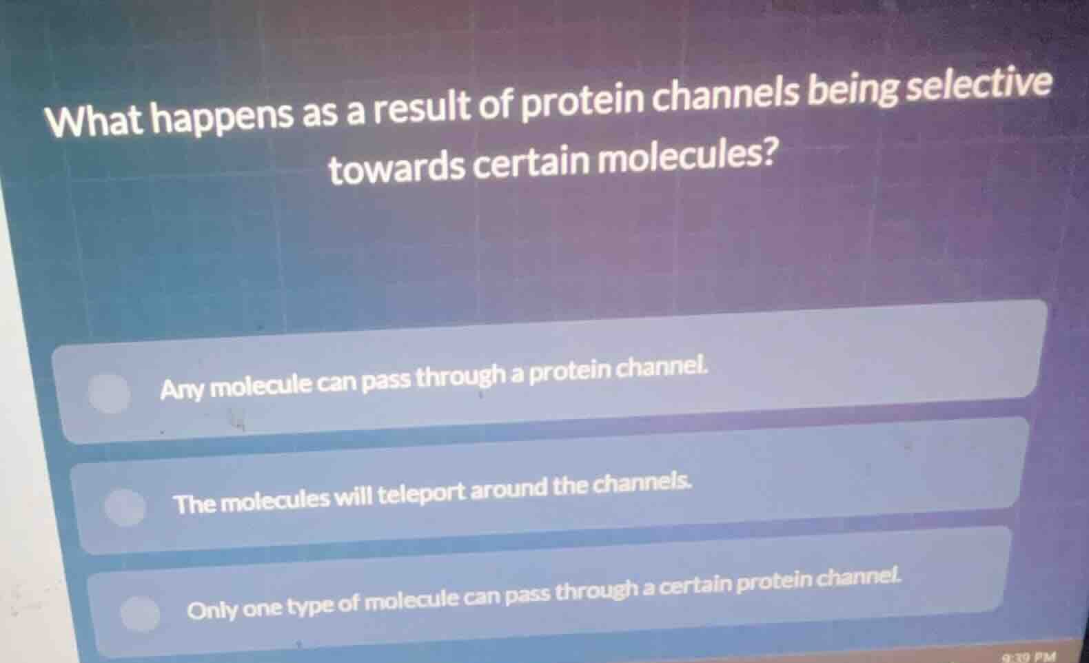 what happens as a result of protein channels being selective towards ce…