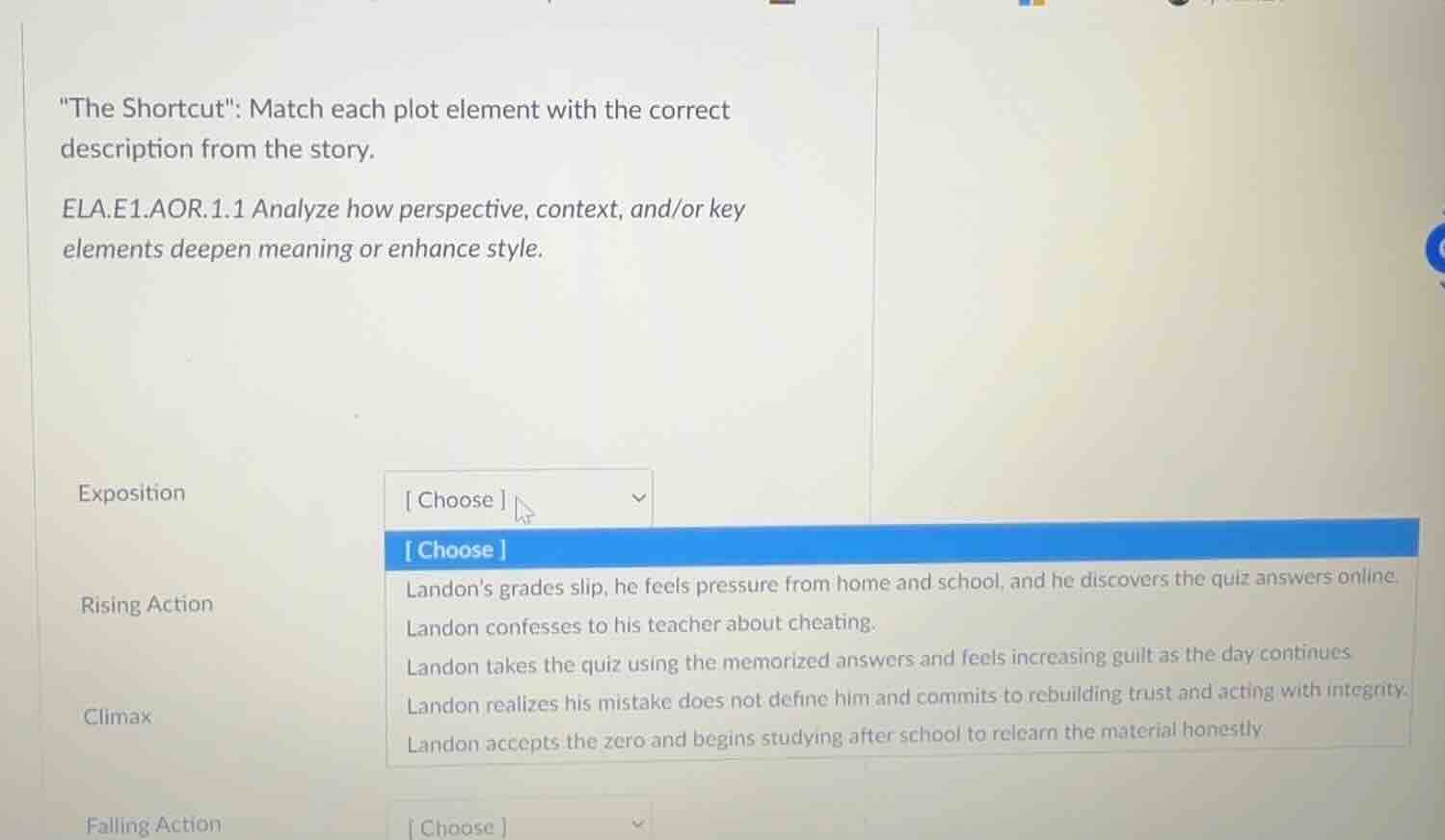 \the shortcut\: match each plot element with the correct description fr…
