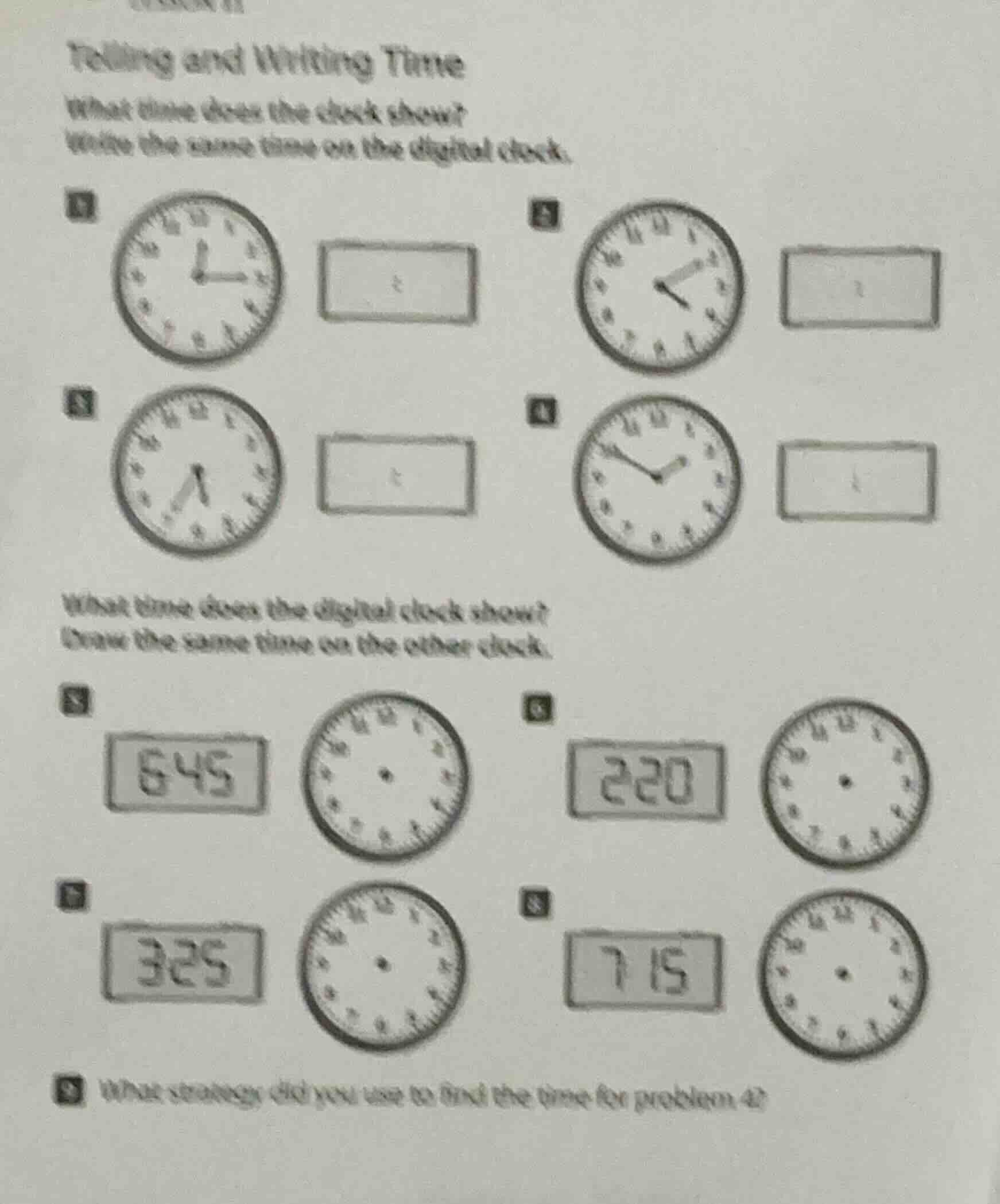 telling and writing time what time does the clock show? write the same …