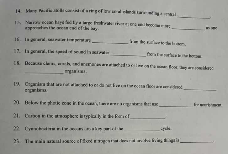 14. many pacific atolls consist of a ring of low coral islands surround…