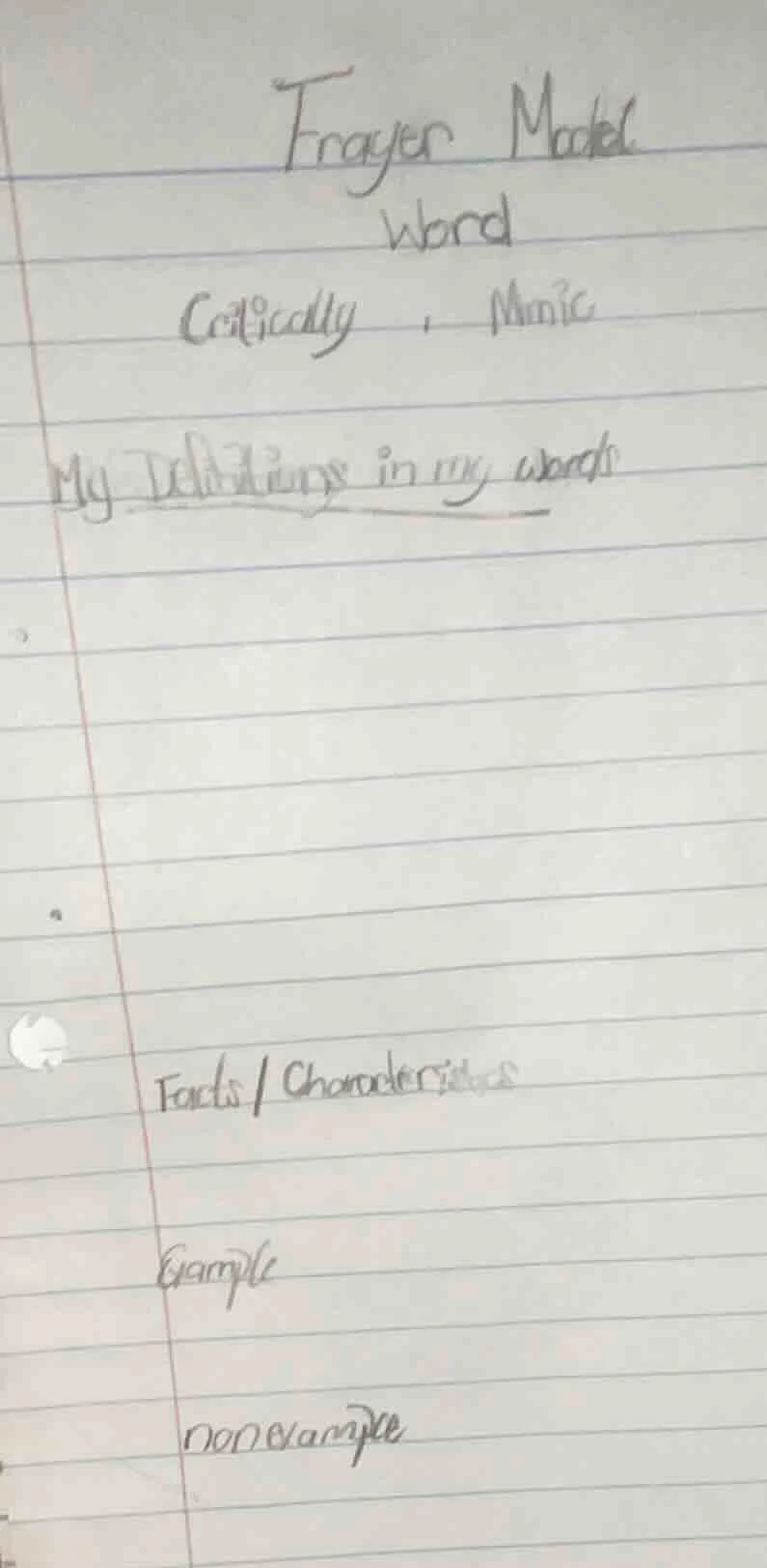 frayer model word critically, mimic my definitions in my words facts / …