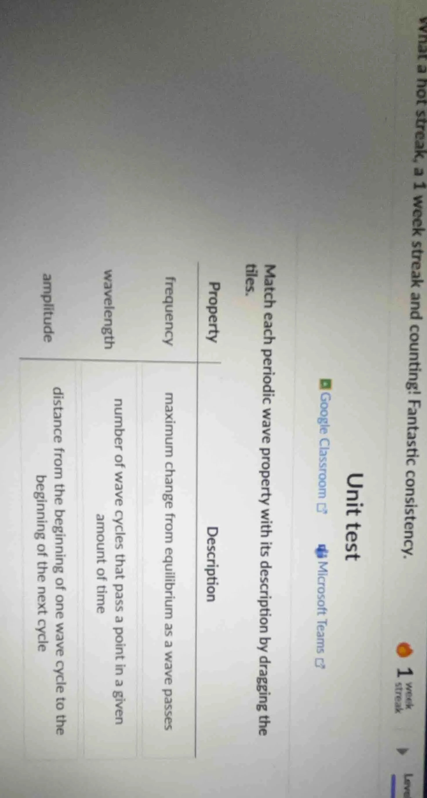 unit test match each periodic wave property with its description by dra…