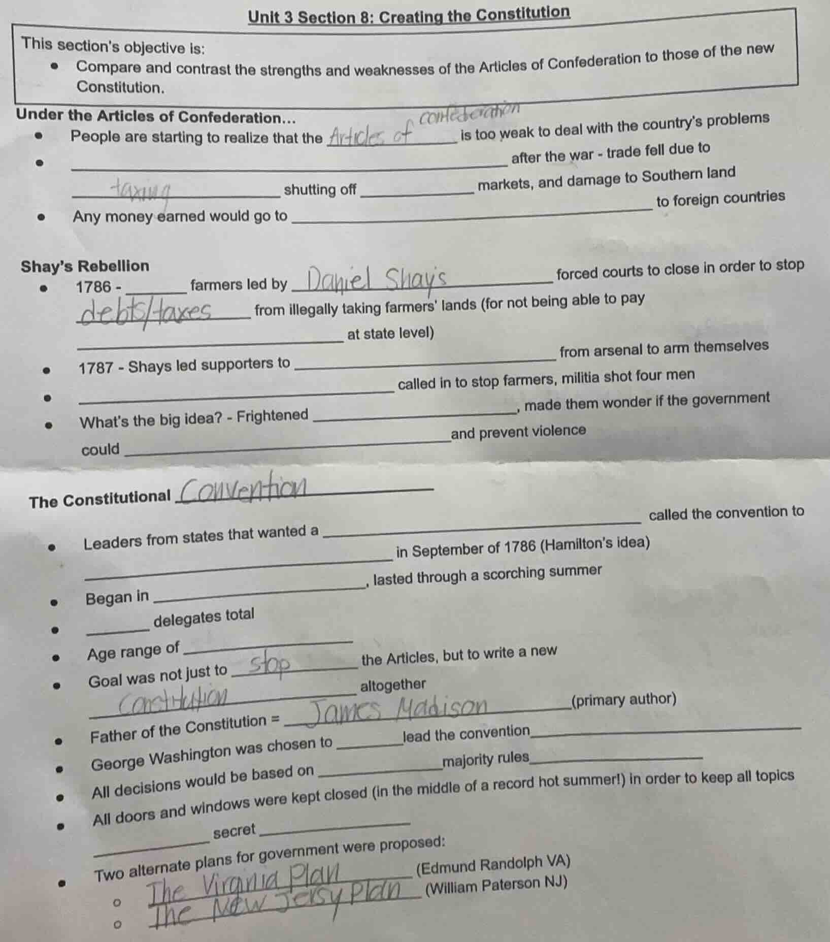 unit 3 section 8: creating the constitution this sections objective is:…