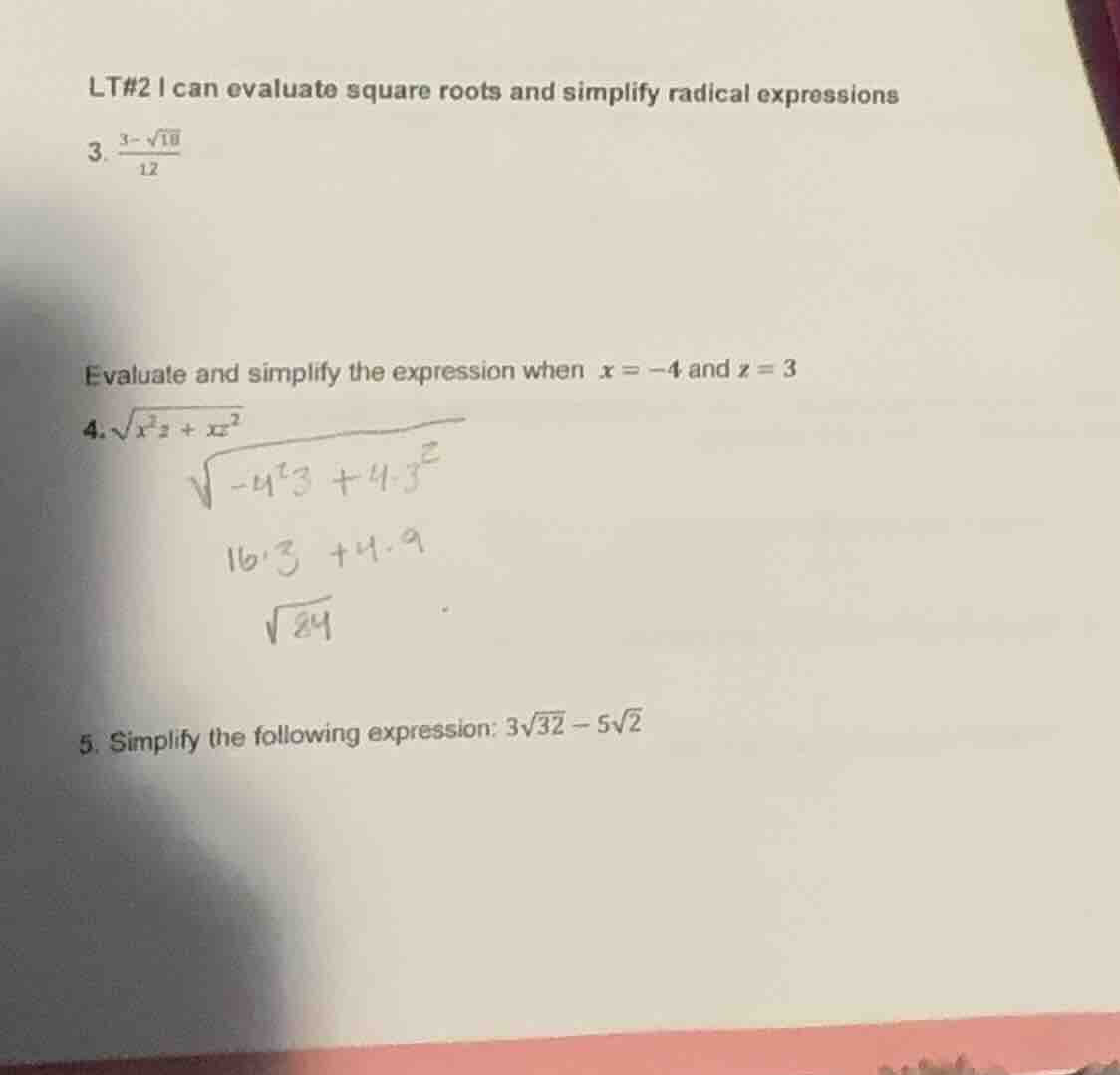 lt#2 i can evaluate square roots and simplify radical expressions 3. \\…