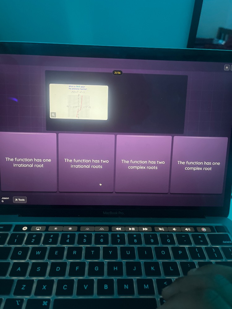 whats the real root? (associated with a function graph) the function ha…