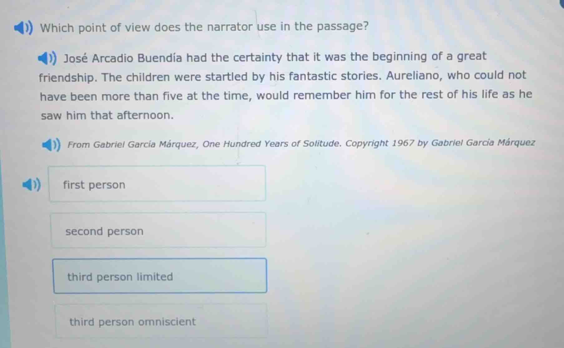 which point of view does the narrator use in the passage? josé arcadio …