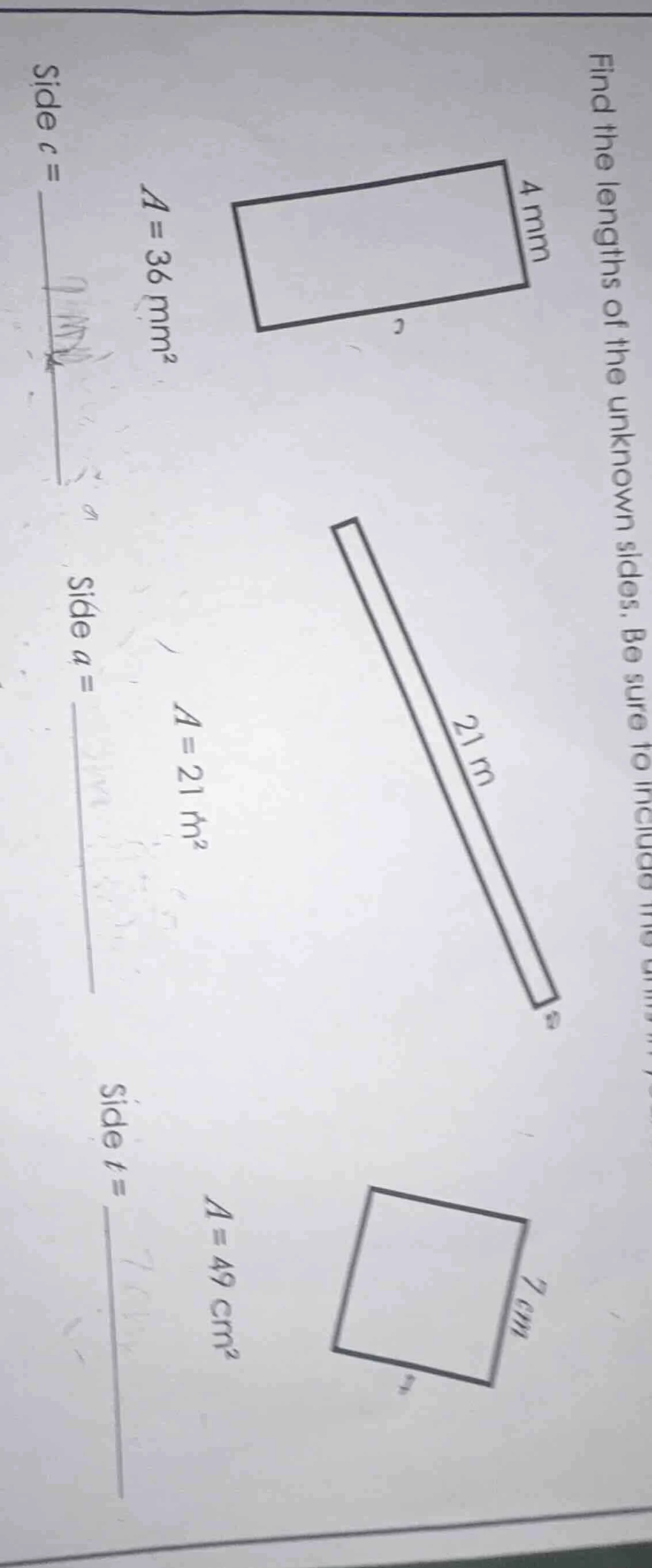 find the lengths of the unknown sides. be sure to include 4mm a = 36 mm…