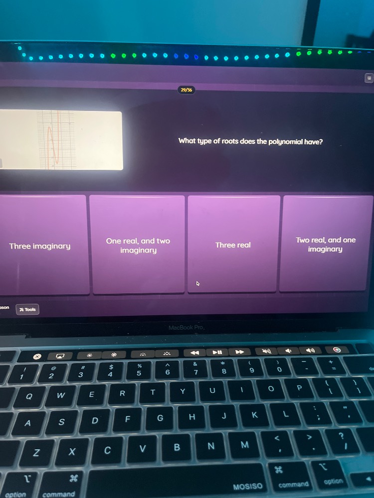 what type of roots does the polynomial have? three imaginary; one real,…