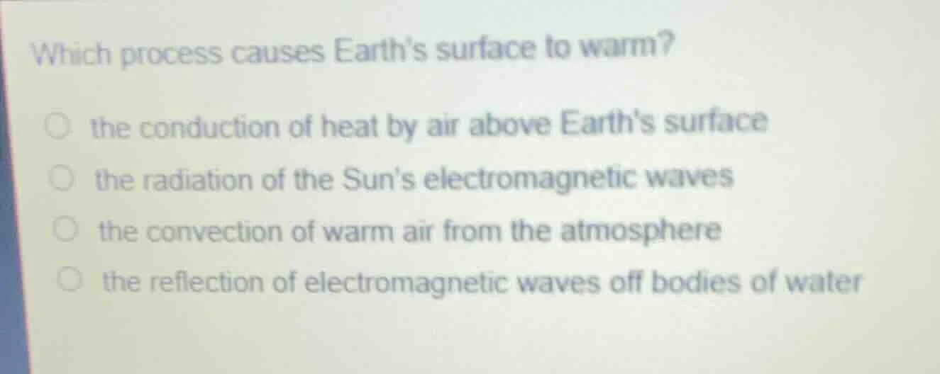 which process causes earths surface to warm? the conduction of heat by …