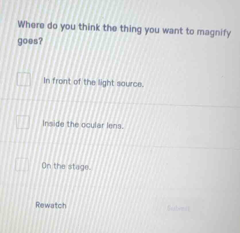 where do you think the thing you want to magnify goes? in front of the …