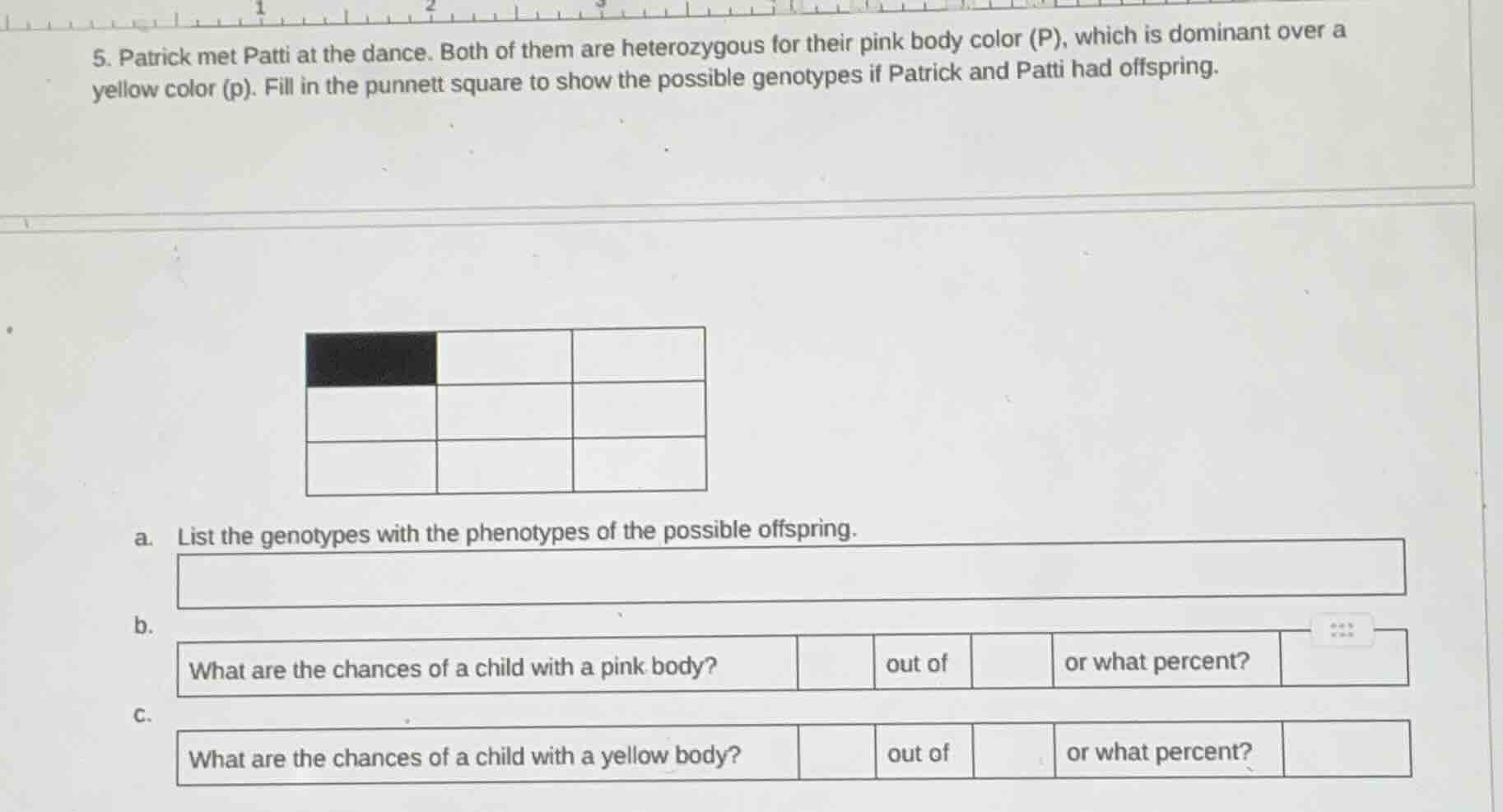 5. patrick met patti at the dance. both of them are heterozygous for th…