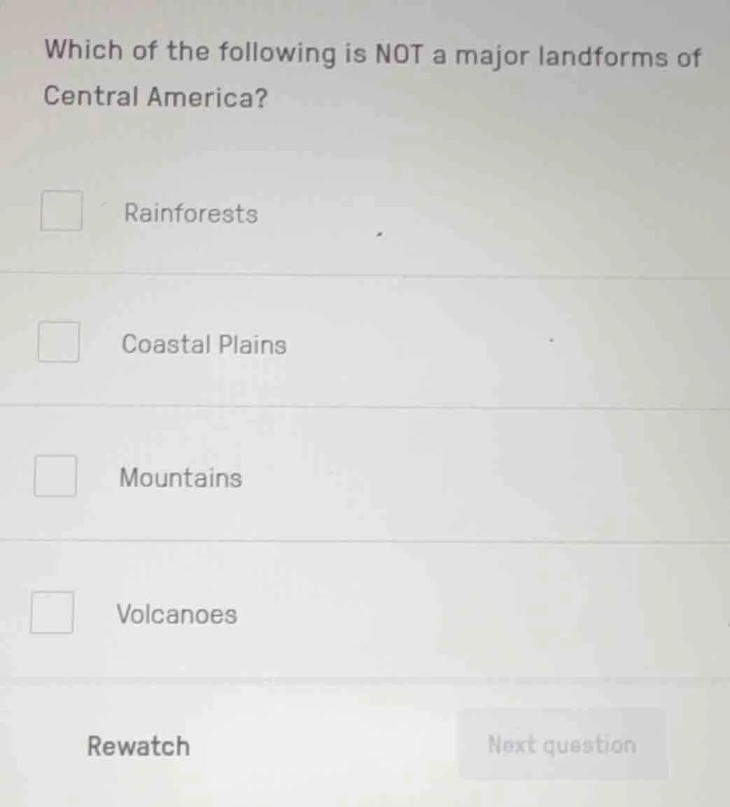 which of the following is not a major landforms of central america?rain…