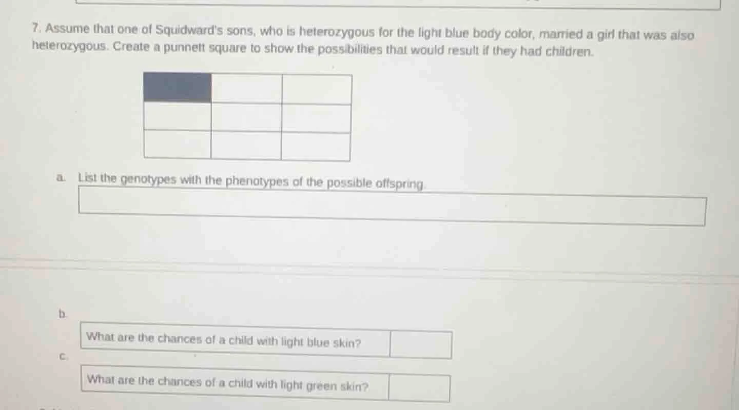 7. assume that one of squidwards sons, who is heterozygous for the ligh…