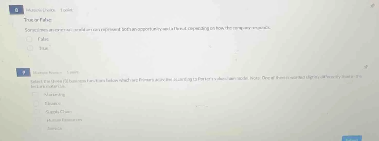 8 multiple choice 1 point true or false sometimes an external condition…