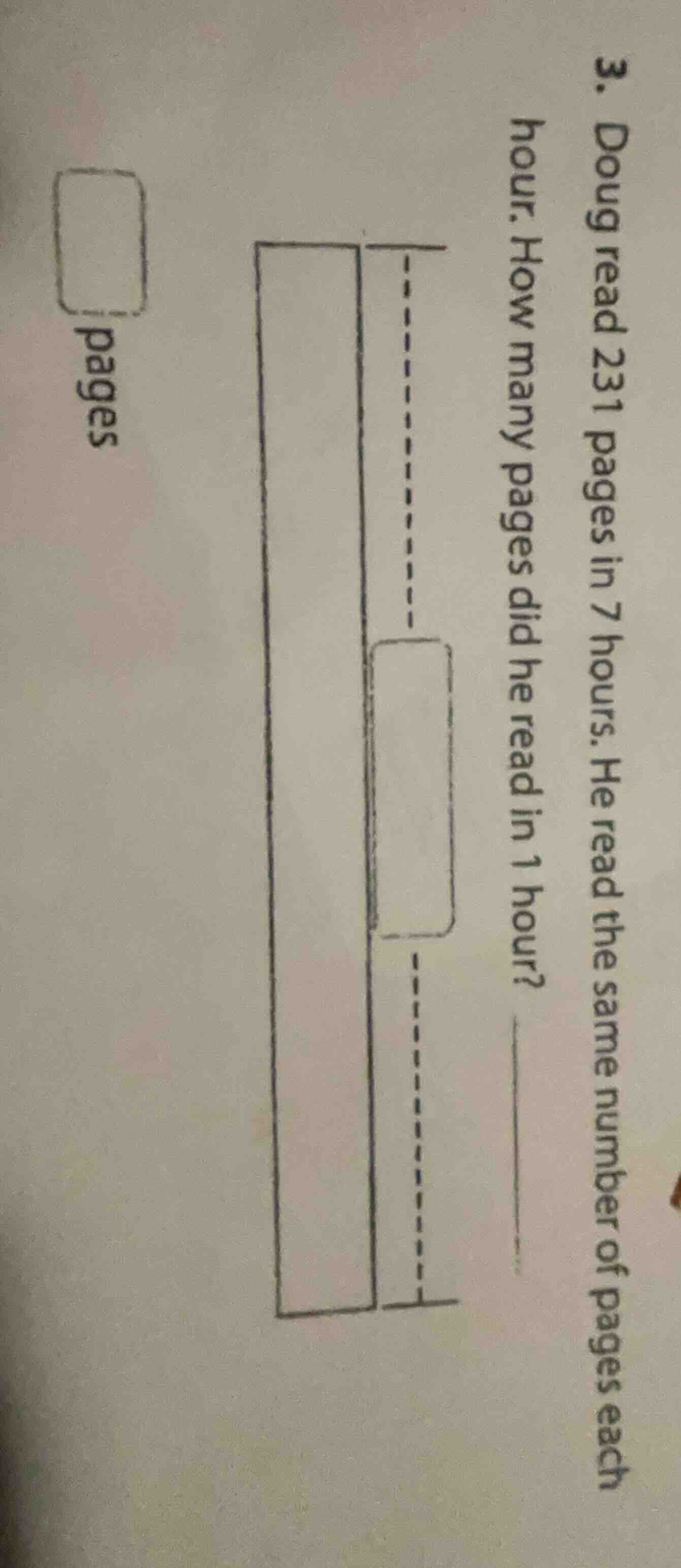 3. doug read 231 pages in 7 hours. he read the same number of pages eac…