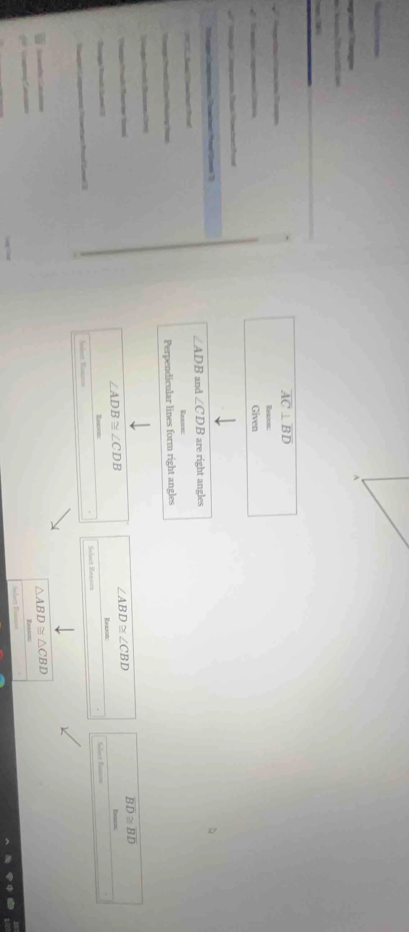 ac⊥bd reason: given ∠adb and ∠cdb are right angles reason: perpendicula…