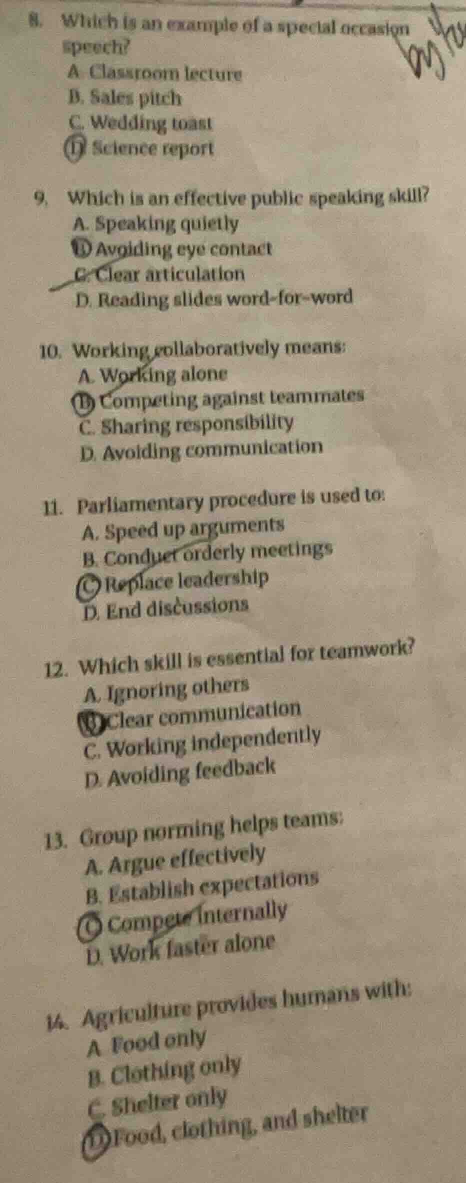 8. which is an example of a special occasion speech? a. classroom lectu…