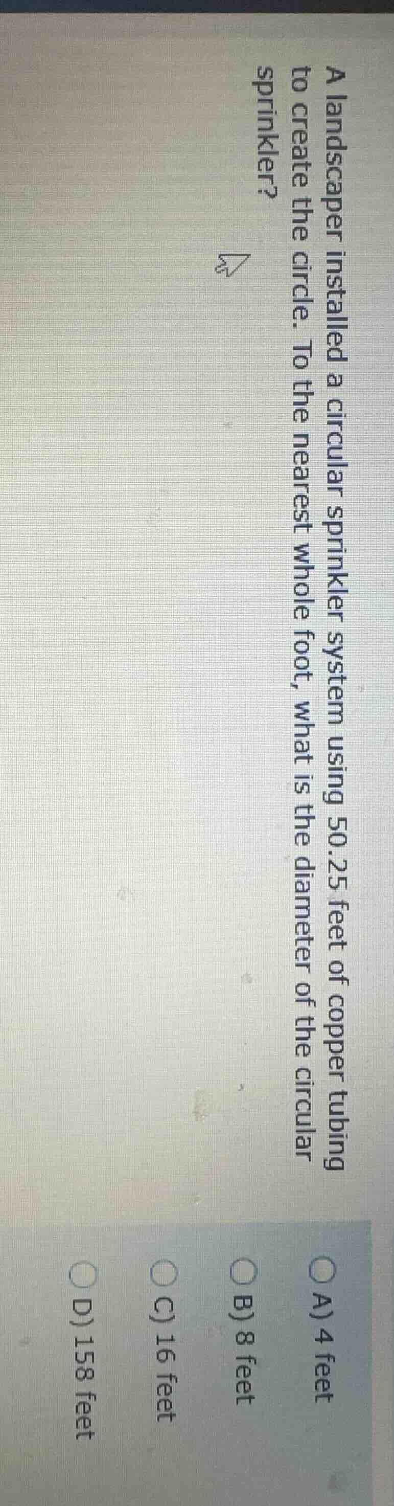 a landscaper installed a circular sprinkler system using 50.25 feet of …