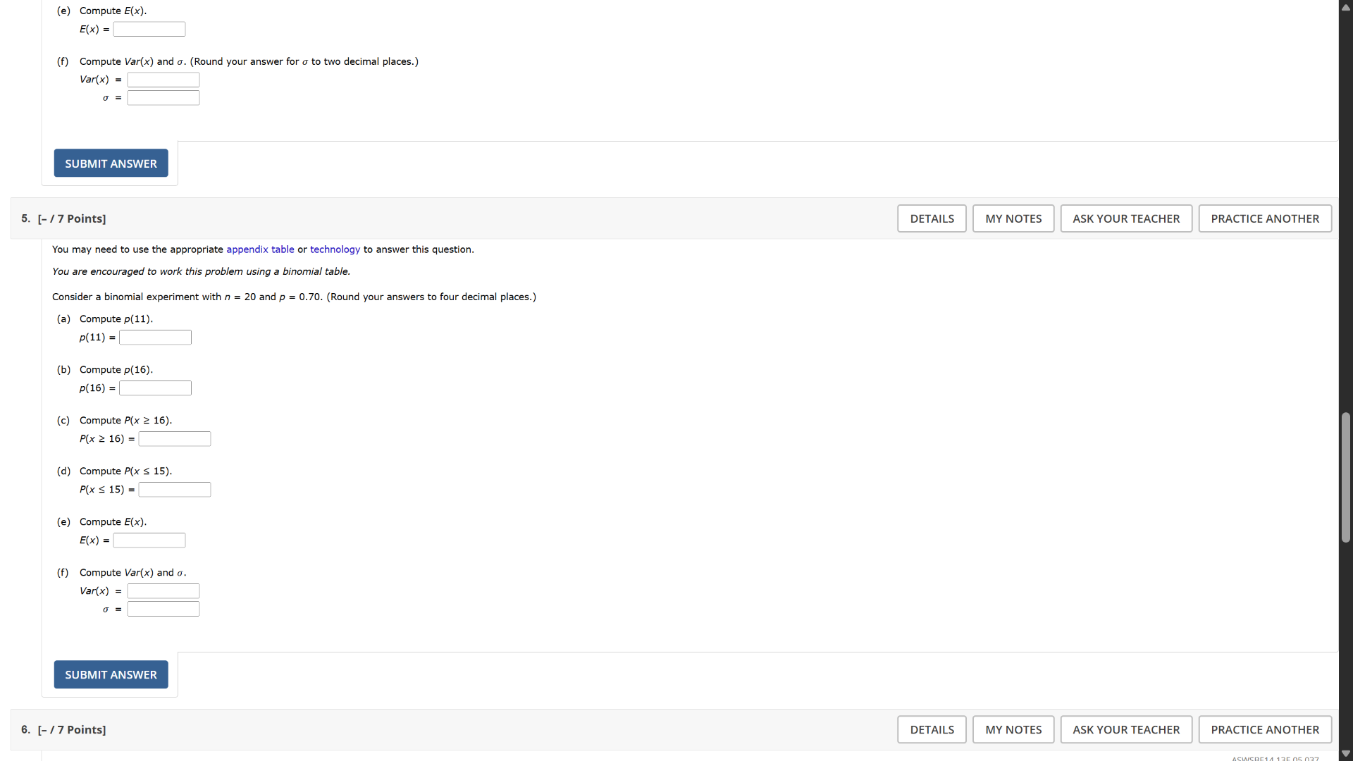 (e) compute ( e(x) ). ( e(x) = ) (f) compute ( \text{var}(x) ) and ( si…