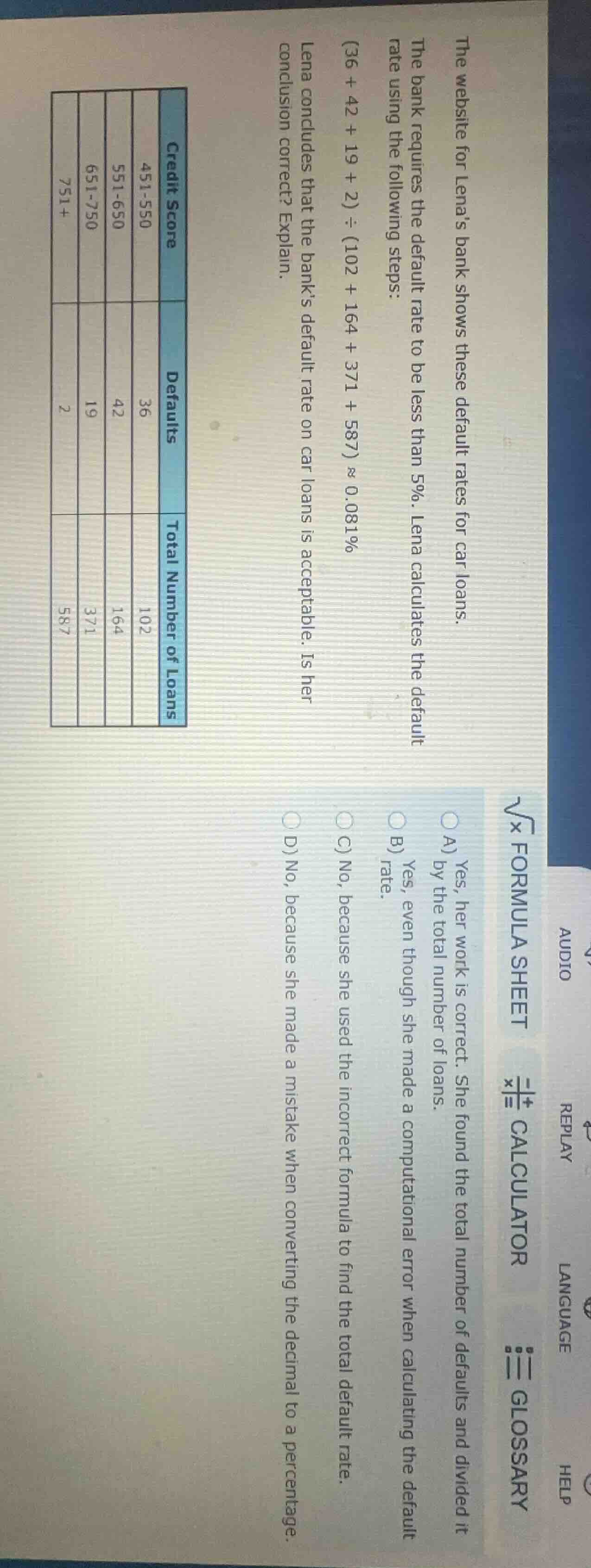 the website for lena’s bank shows these default rates for car loans. th…