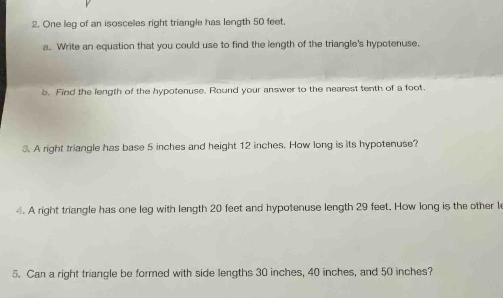 2. one leg of an isosceles right triangle has length 50 feet. a. write …