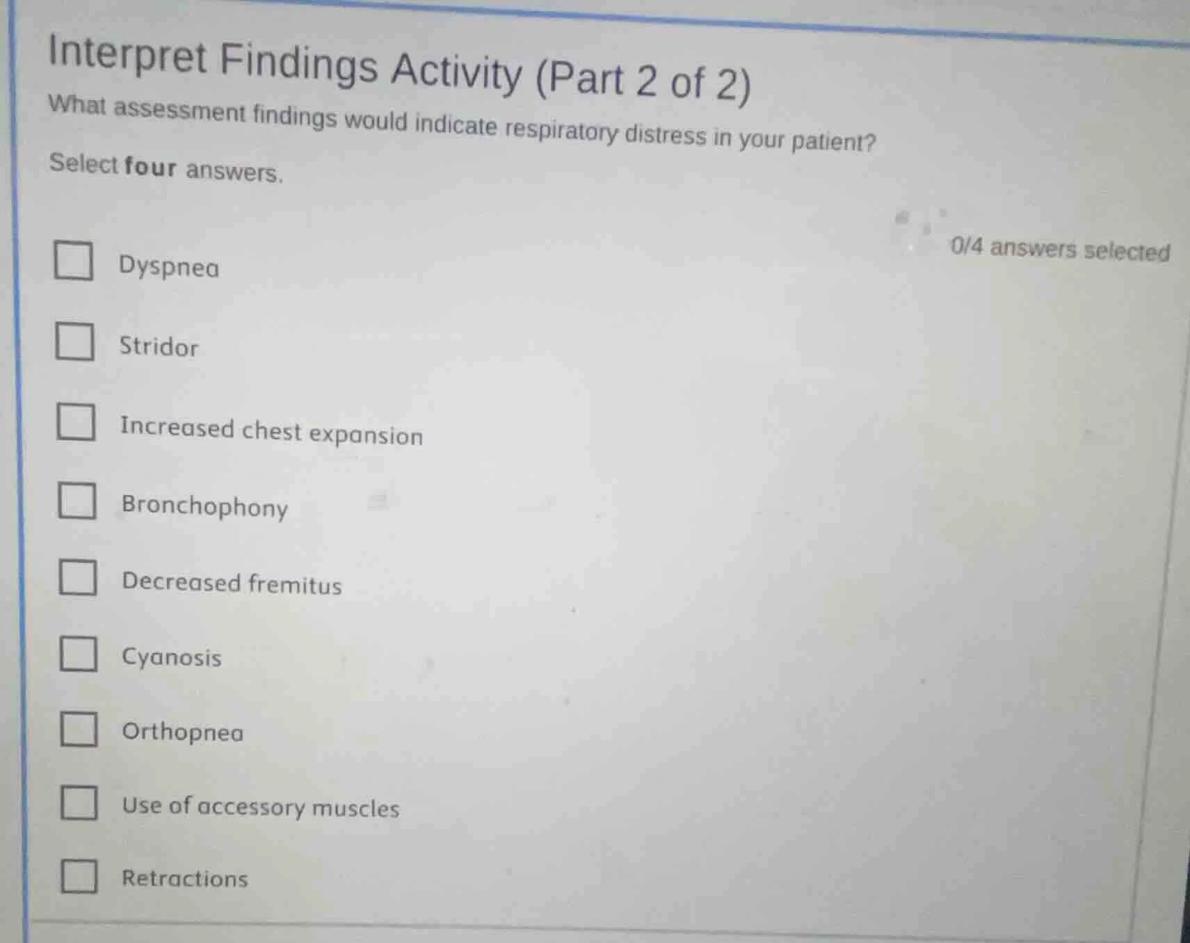 interpret findings activity (part 2 of 2) what assessment findings woul…