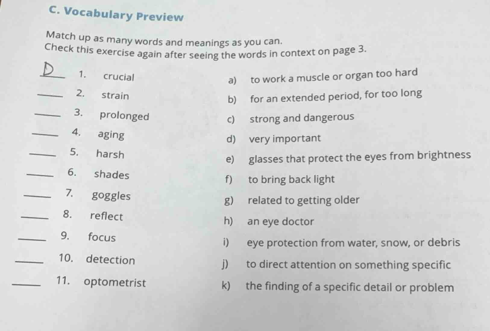 c. vocabulary preview match up as many words and meanings as you can. c…