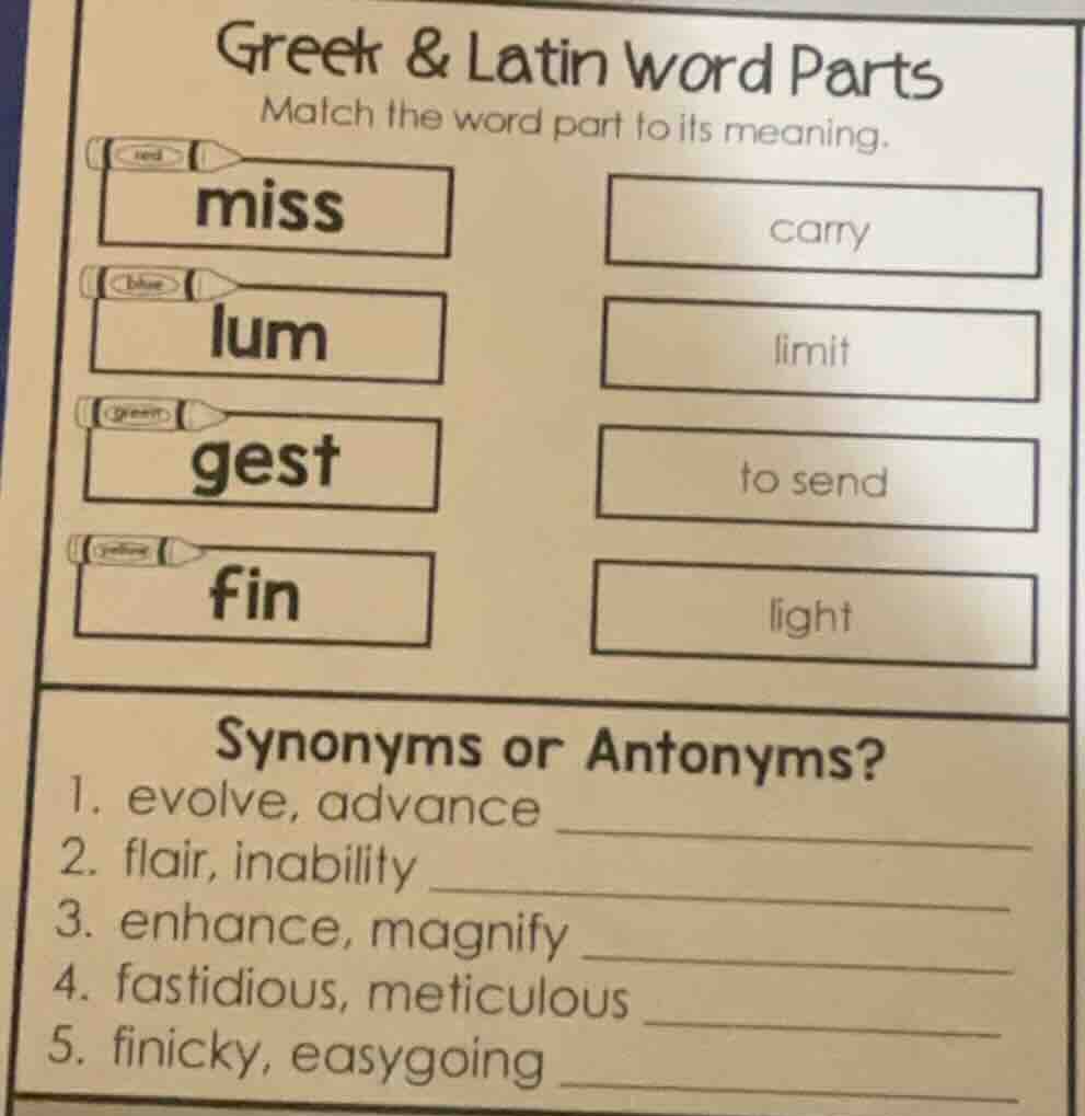 greek & latin word parts match the word part to its meaning. miss \t\t …