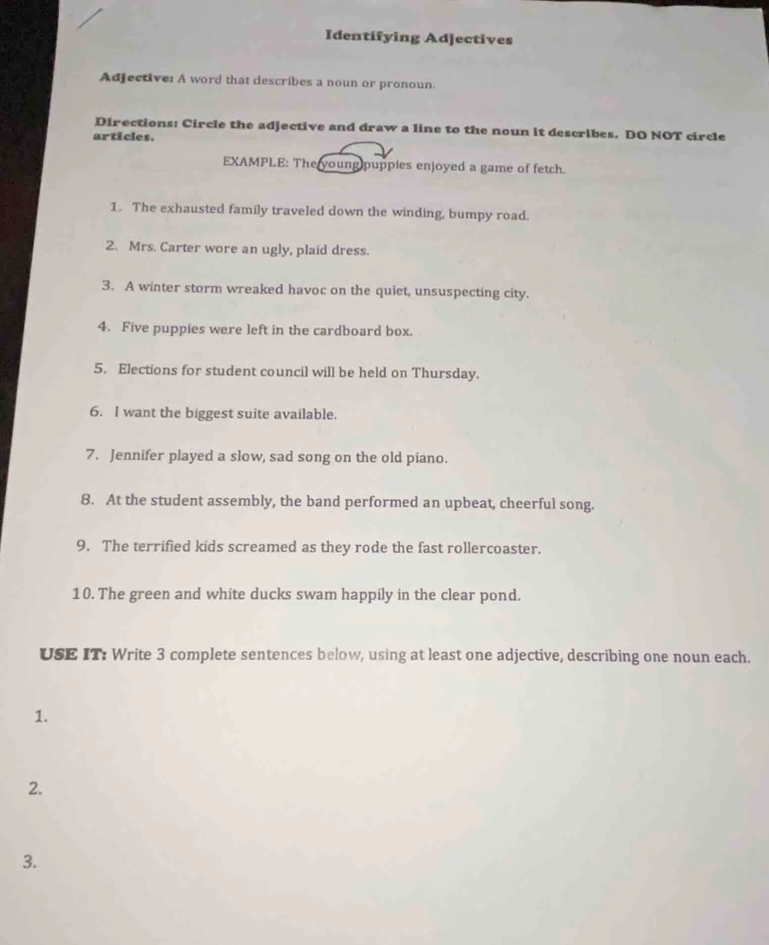 identifying adjectives adjective: a word that describes a noun or prono…