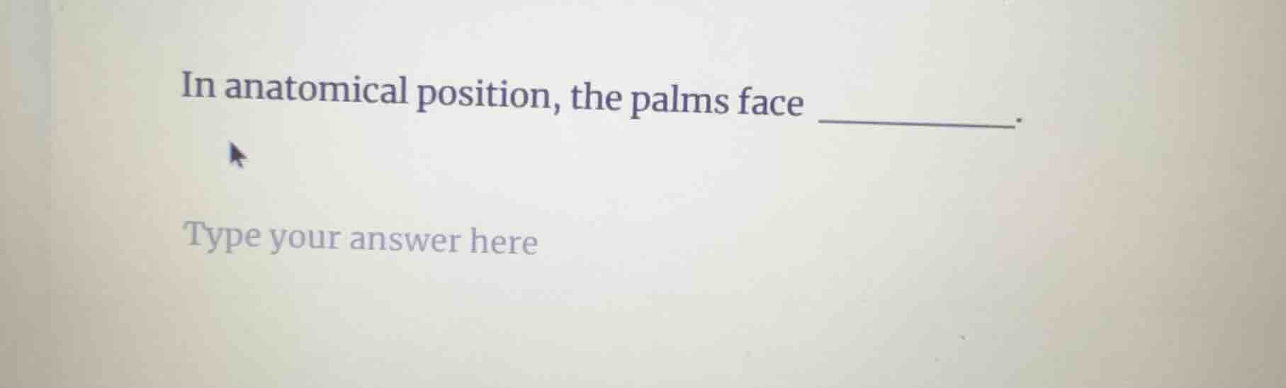 in anatomical position, the palms face ______.