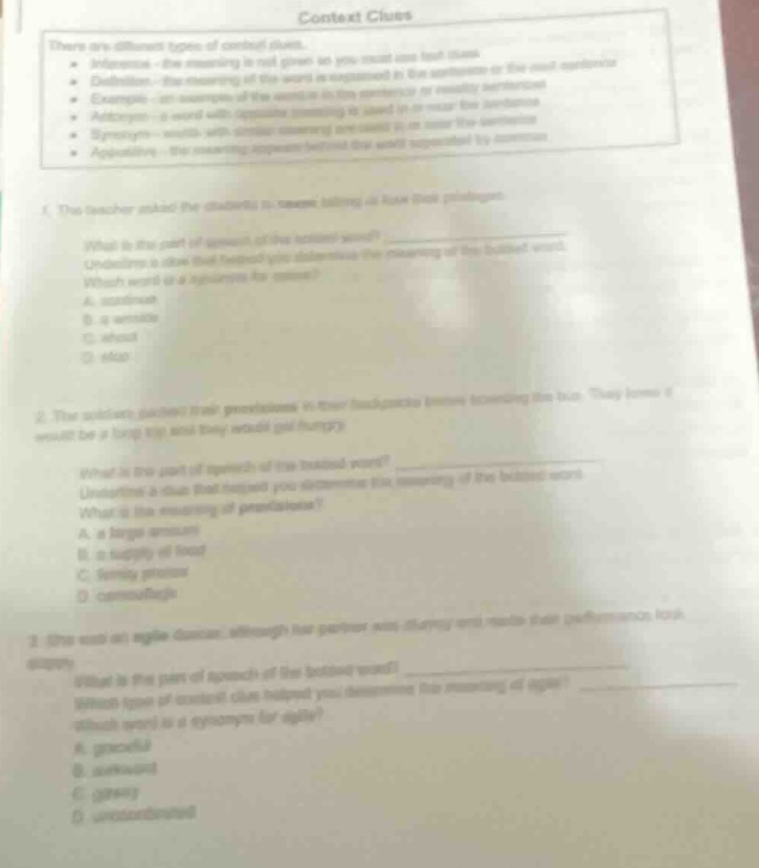 context clues there are different types of context clues. - inference -…