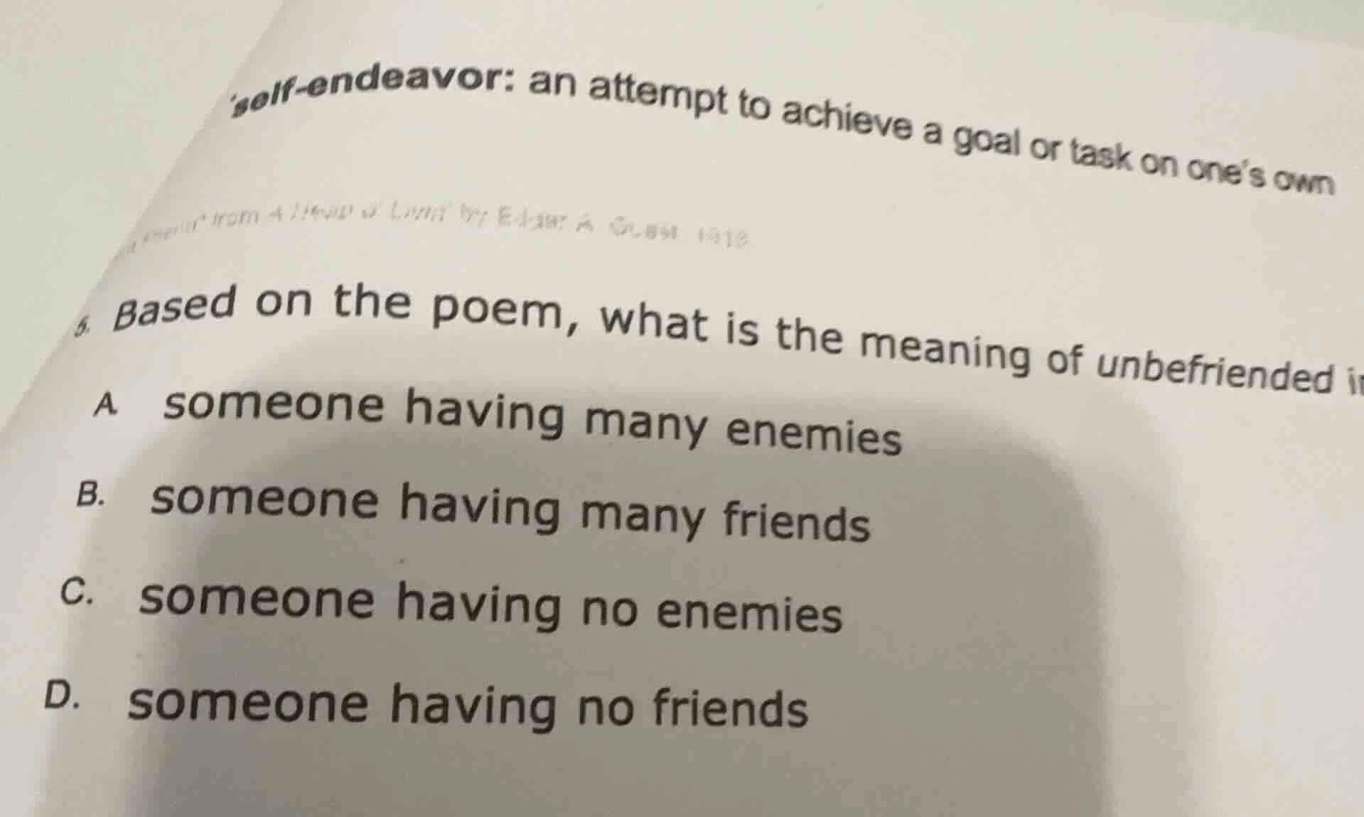 self - endeavor: an attempt to achieve a goal or task on ones own 6. ba…