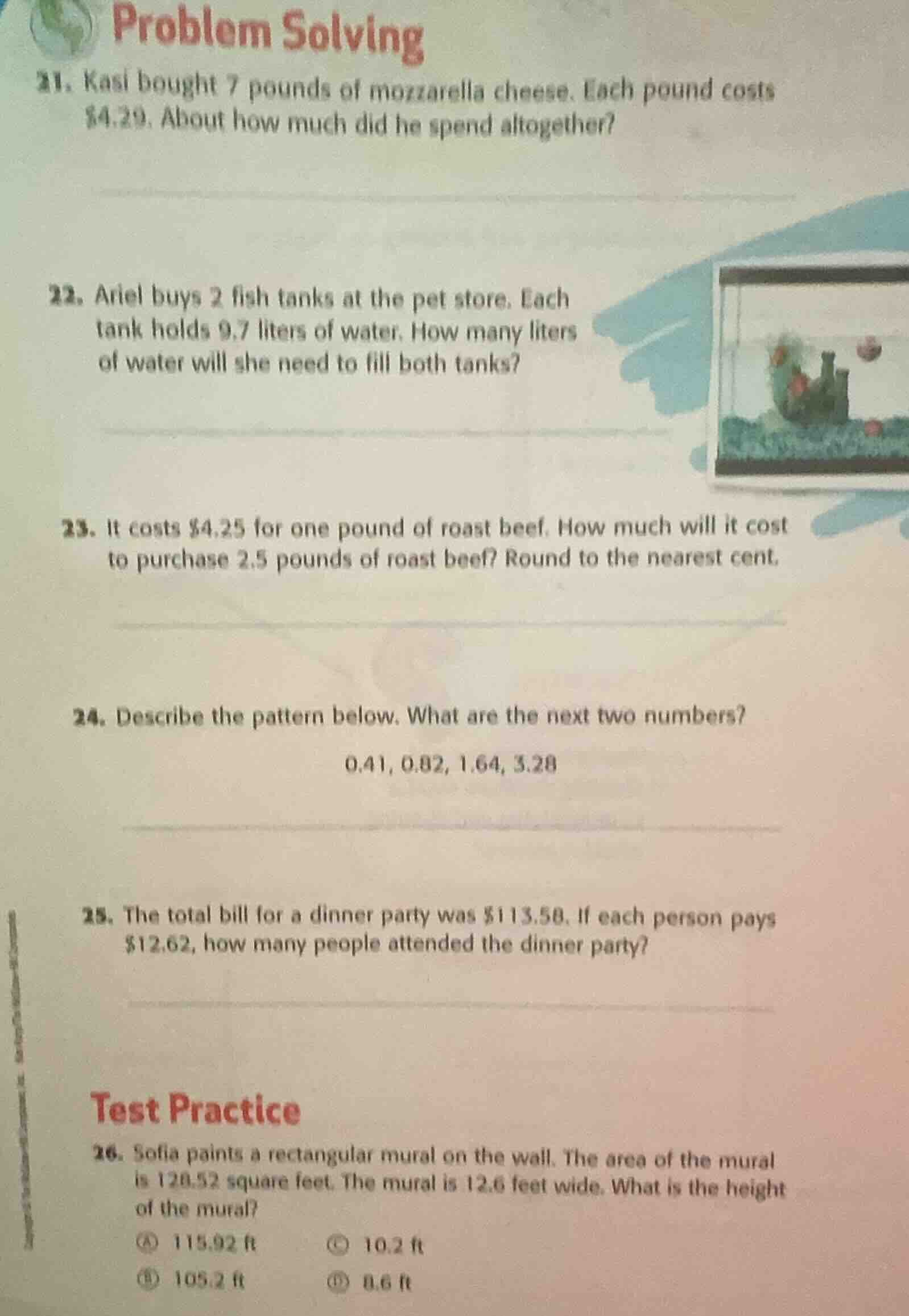 problem solving 21. kasi bought 7 pounds of mozzarella cheese. each pou…