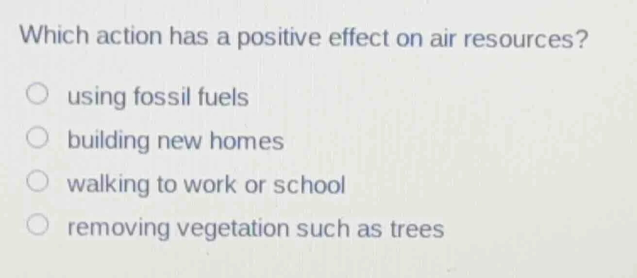 which action has a positive effect on air resources? using fossil fuels…