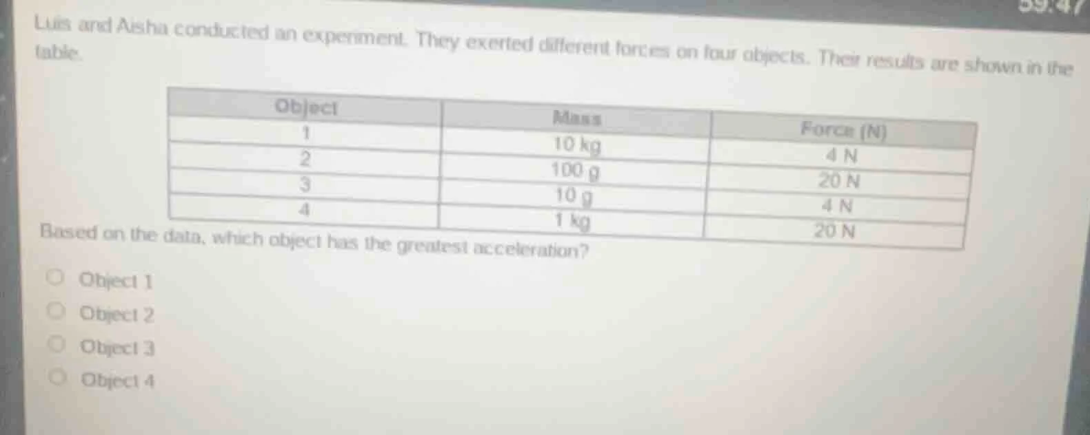 luis and aisha conducted an experiment. they exerted different forces o…