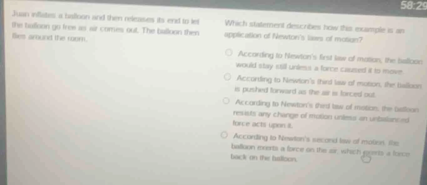 juan inflates a balloon and then releases its end to let the balloon go…