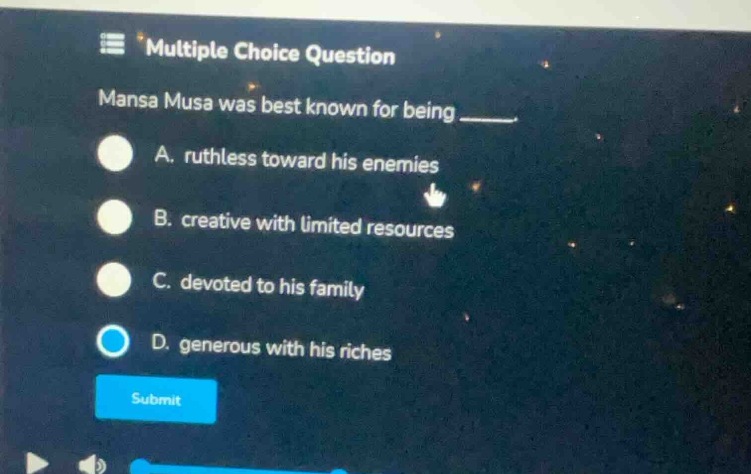 multiple choice question mansa musa was best known for being ______. a.…